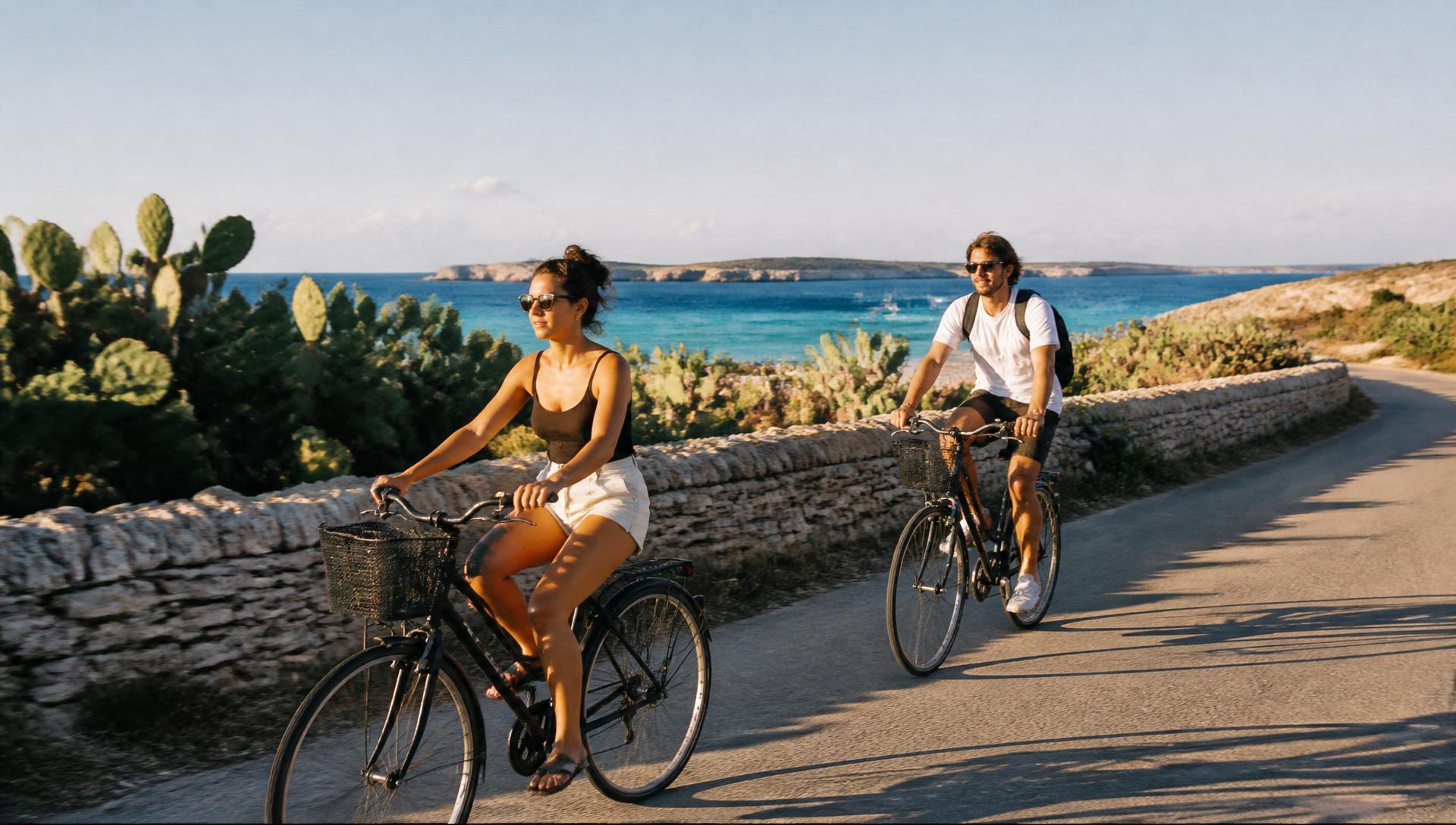 Due persone in bicicletta lungo la costa di Favignana